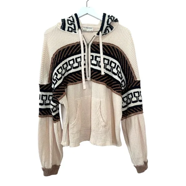 Free People Cardiff Waffle Knit Hoodie Pullover Top Size Medium - Image 2