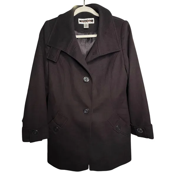 Kristen Blake Single Breasted Fine Australian Wool Button Pea Coat Brown S 6 - Image 8