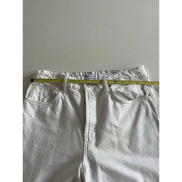 Zara Women’s White Jeans Sz 12 High Rise Wide Leg Cuffed Crop Hem - Image 5
