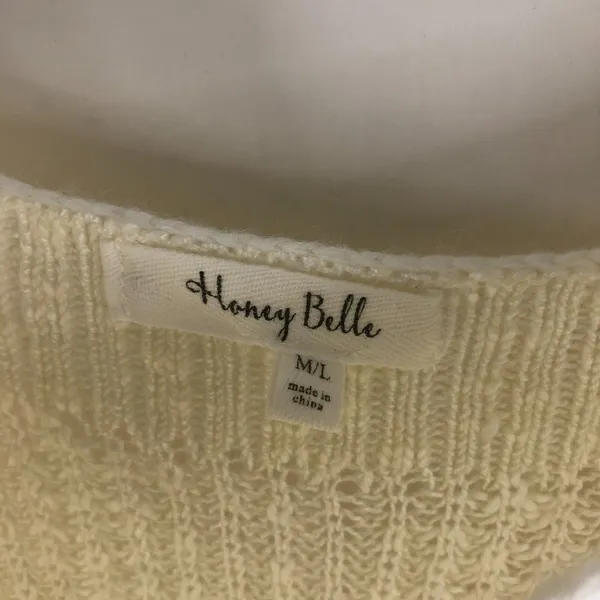 Honey Belle Womens Sweater Cold Shoulder Long Sleeve Ribbed Knit Ivory M/L - Image 3