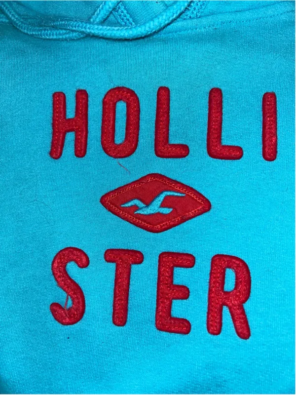 Y2K Women's Hollister Hoodie Sweatshirt Size M Blue Red Logo - Image 3