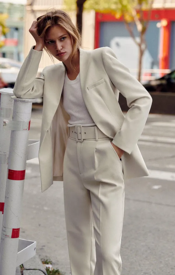 ZARA ecru high waisted belted fabric pants blogger favorite - Image 4