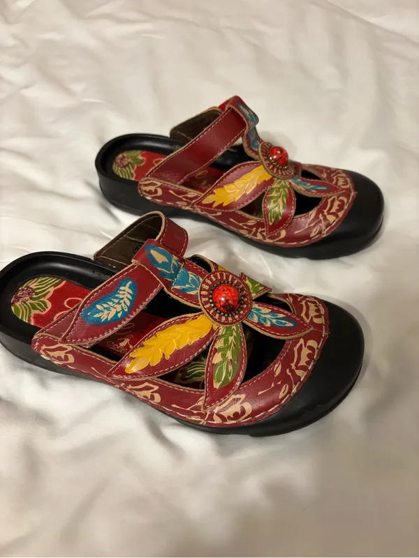 Corkys Elite Leather Floral Sandals Size 36 Boho Red - Image 4