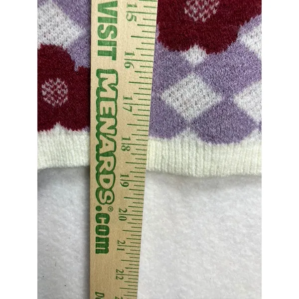 Lulus Floral‎ Checkerboard Sweater Long Sleeve Crewneck Ivory Lilac M New - Image 6