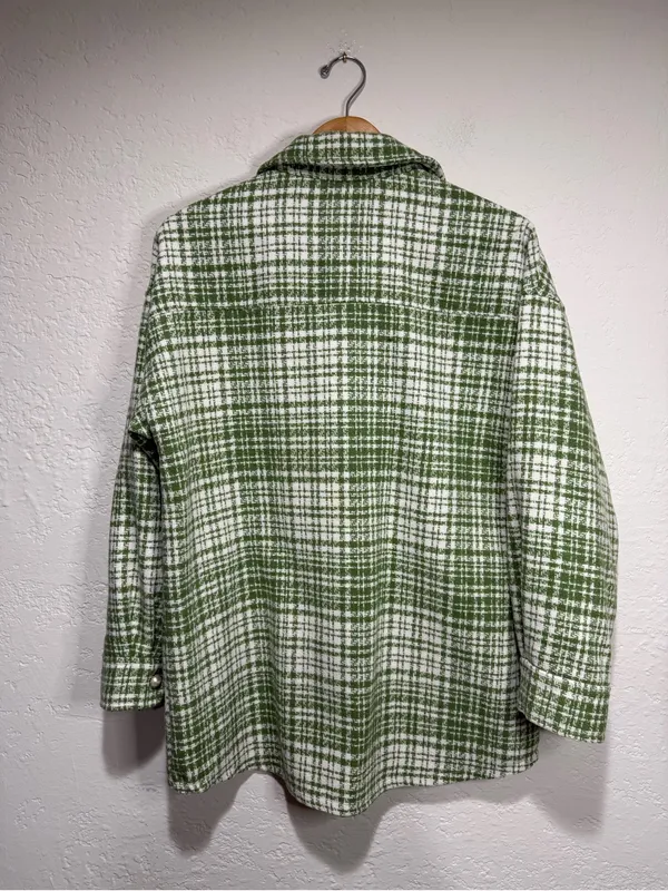 Forever 21 Green & White Tweed Houndstooth Shacket Pearl Buttons Medium - Image 6