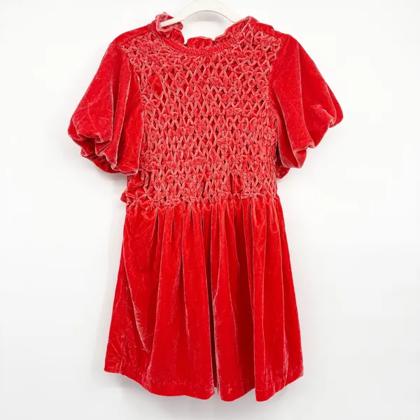 Free People Womens Gumdrop Red Orange Velvet Smocked Open Back Boho Mini Dress S - Image 3