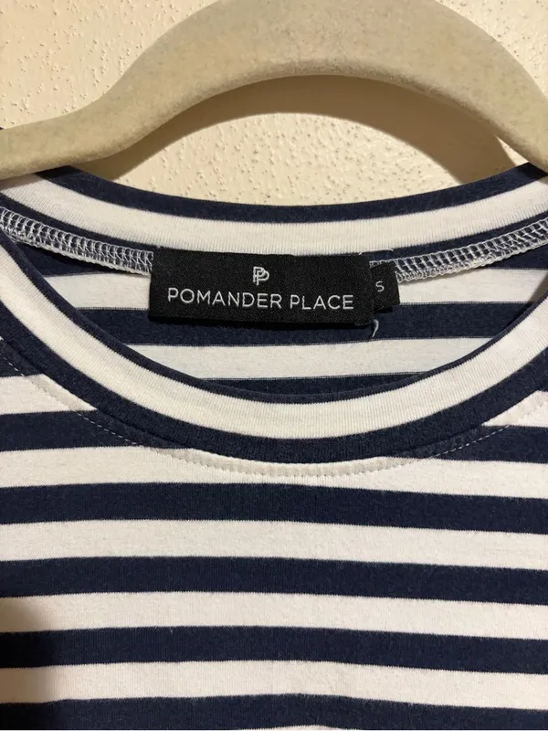Tuckernuck Pomander Place Zoe White Navy Blue Stripe Mini T-Shirt Dress Small - Image 5