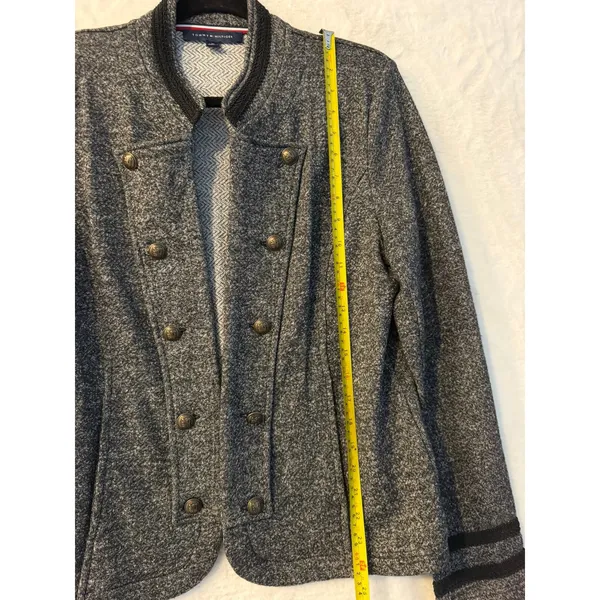 Tommy Hilfiger Womens Grey Military Knit Blazer Jacket Gold Crest‎ Buttons XL - Image 4