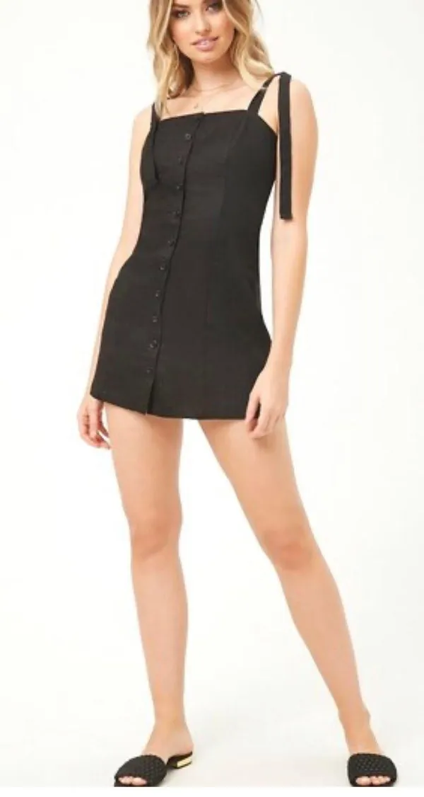 Forever 21 NWT  Black Linen Button-Front Dress - M - Image 2