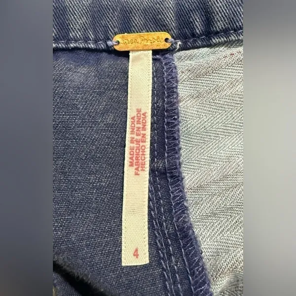 RARE Free‎ People La Vie Patched Patchwork Studded Blue Pants / Jeans Boho 4 S - Image 9