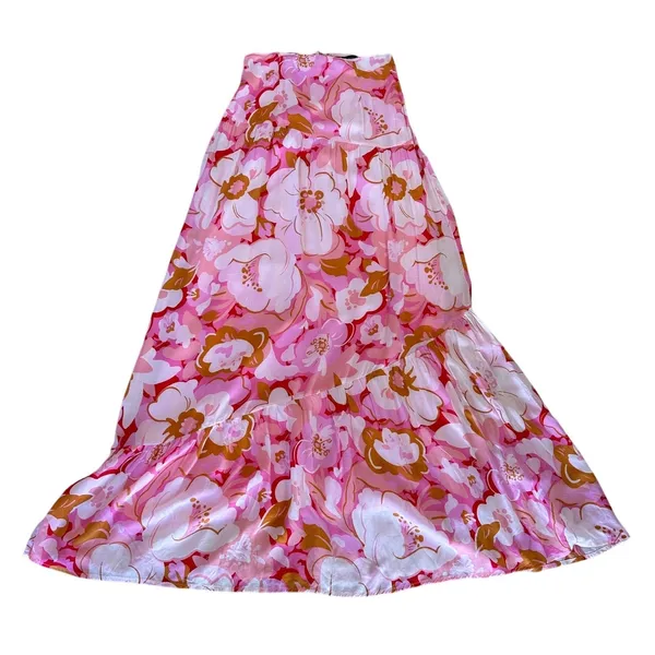 MinkPink Pink Tiered Ruffle Maxi Skirt XS Cottagecore Boho Vacation Full $129 - Image 4