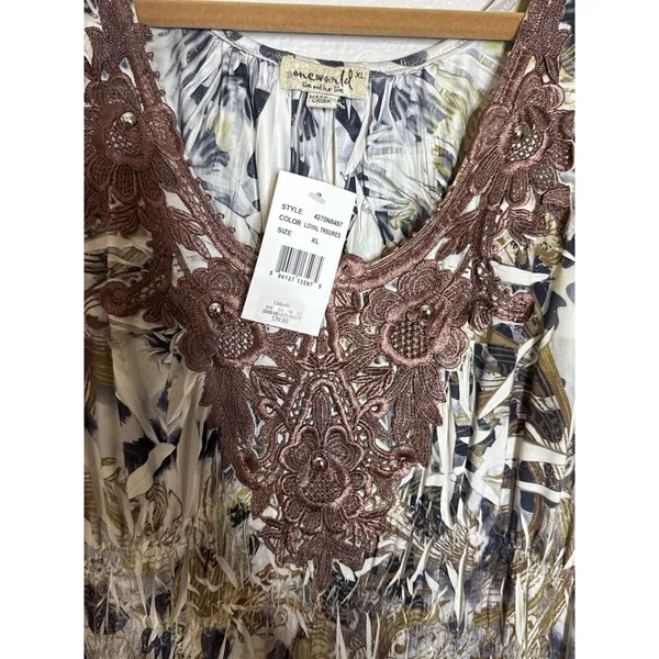 One World Womens XL Sleeveless Lace Animal Print Midi Dress‎ Boho Beach NEW - Image 3