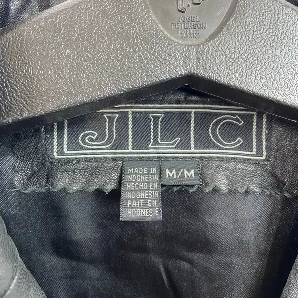 Vintage JLC women's black genuine leather collared button‎ pocket lined jacket M - Image 4