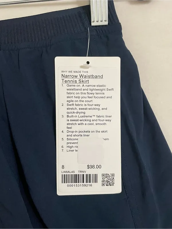 Lululemon NWT Narrow Waistband Tennis Skirt Skort True Navy Size 8 - Image 9