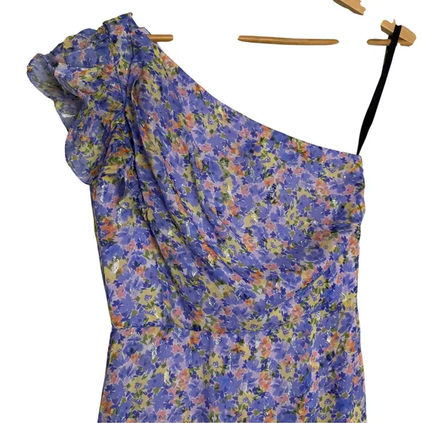 Shoshanna Lavender Purple Priya Floral Print One Shoulder Midi Cocktail Dress 0 - Image 3