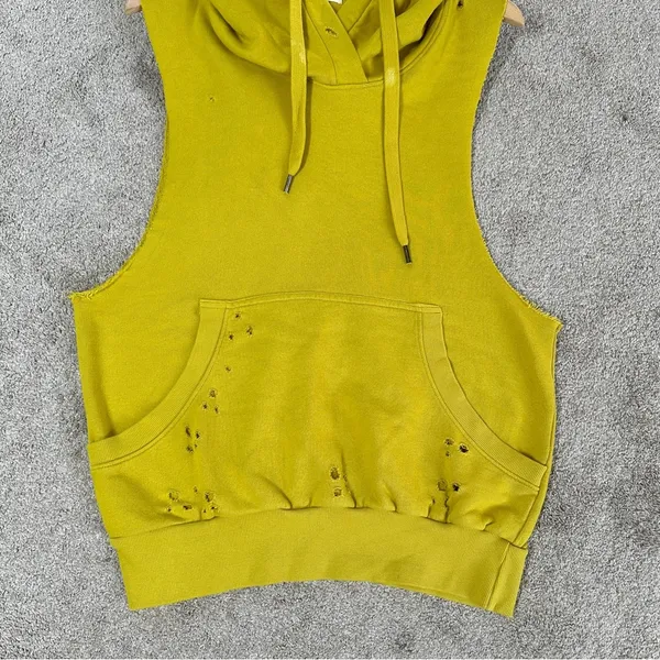 Niyama Sol Women’s Sleeveless Destroyed Hoodie Pullover in Chartreuse Yellow XL - Image 5