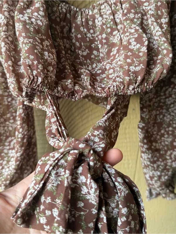 Altar'd State Brown Floral Tie-Back Puff Sleeve Top - Image 5