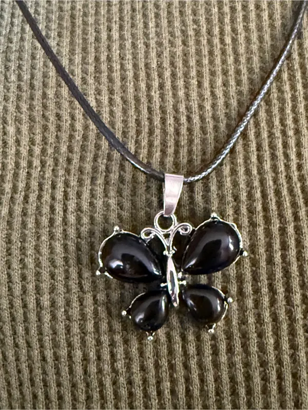 Women's Black Butterfly Pendant Necklace - Unbranded - Image 2