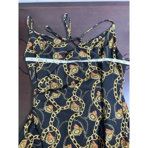 ASTR‎ The Label Mini Dress Chain Reaction Black Gold Chain Print Tie Back Small - Image 7