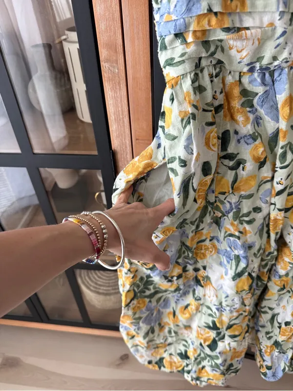 Abercrombie emerson midi dress linen lemons print petite a&f square neck pockets - Image 7