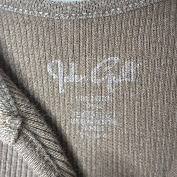 John Galt Brown Ribbed Knit Crop Tee Shirt Notched Neckline One Size (XS-S) - Image 3