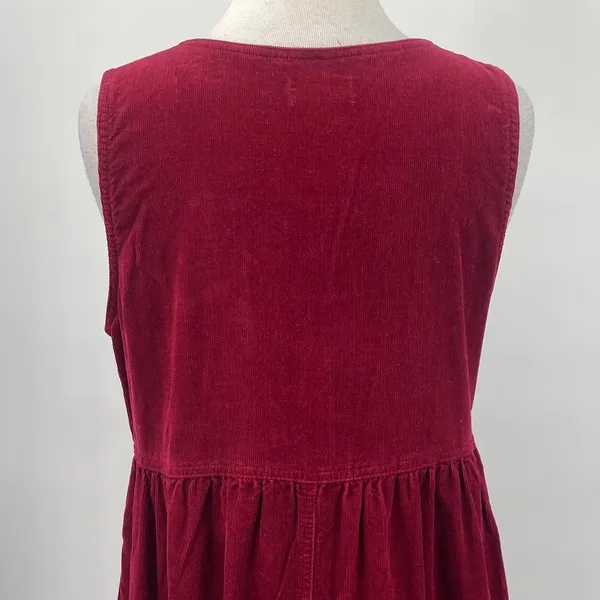 Vintage 90s Corduroy Zipper Front Cotton Maxi Dress Maroon Red Womens Large - Image 8