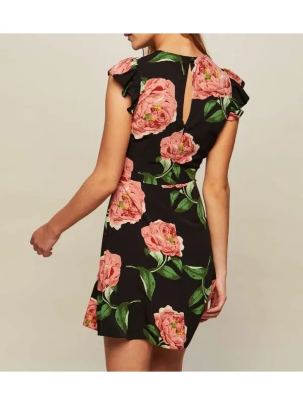 Miss Selfridge Floral Print Asymmetric Frill Skater Dress Cap Sleeve Ruffle Mini - Image 2