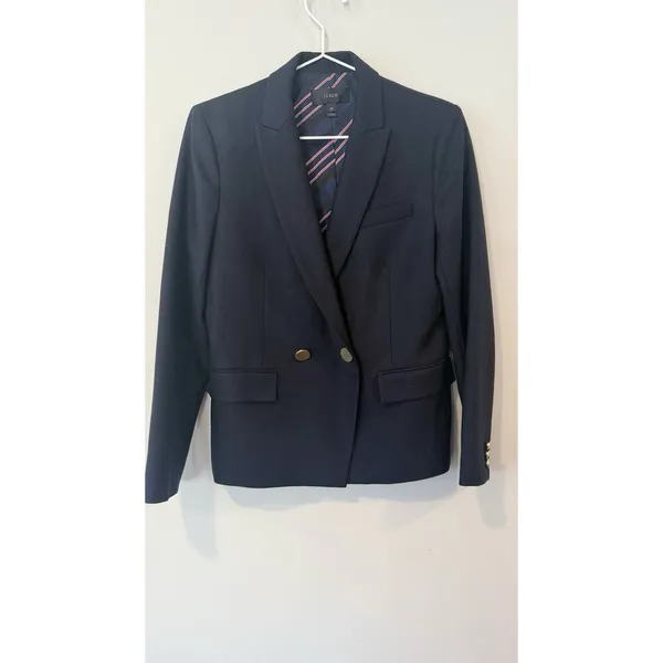 J.Crew Dover Double-Breasted 100% Wool Blazer Navy Blue Size 6 Petite 2824 - Image 5