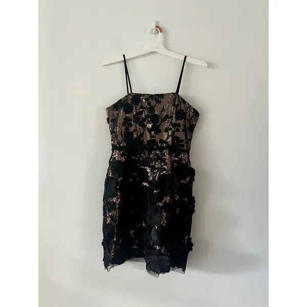 Altar'd State Lia Sequin Flower Black Gold Mini Dress Size S - Image 2