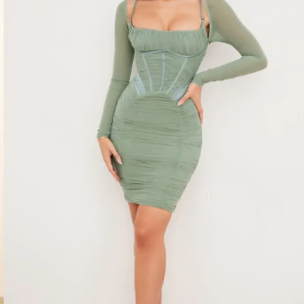 House of CB Freyja Green Gathered Corset Dress - Size L+‎ - Image 7