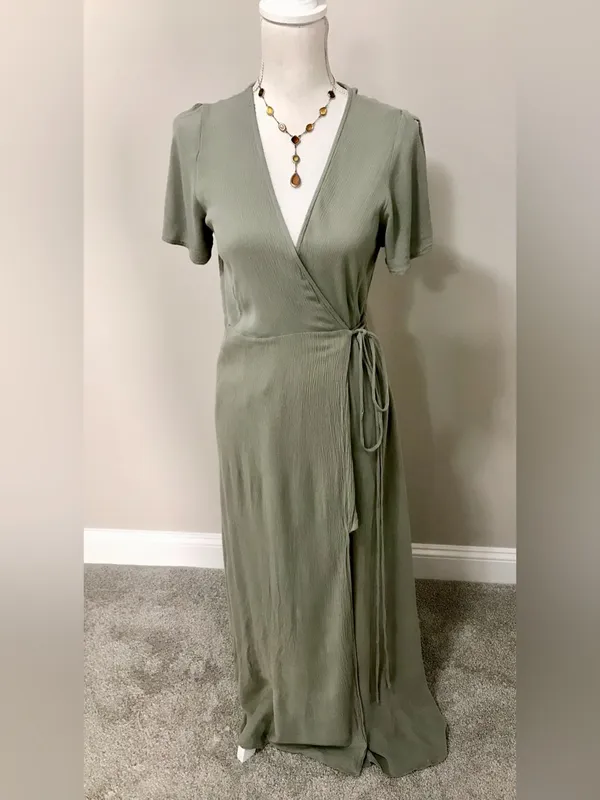 Lulus Much Obliged Washed Olive Green Wrap Maxi Dress - Image 6