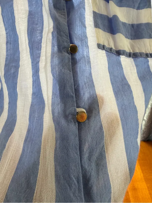 Soft Surroundings Light Blue and White Vertical Stripe Button-Down Shirt - Image 5
