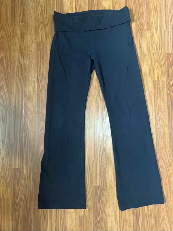 VTG Y2K Aerie Fold Over Flare Athletic Lounge Leggings Black Medium - Image 2