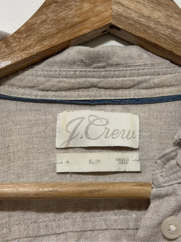 J. CREW Baird McNutt Irish Linen Button Shirt Khaki Coastal Beige Preppy Size 4 - Image 3