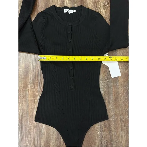 NWT Good American Black Henley Button-down Ribbed Bodysuit Size 1/Small Preppy - Image 8