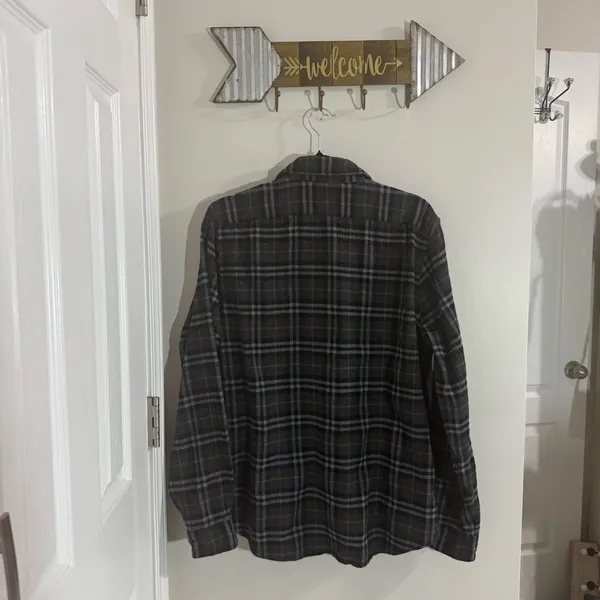Express Black with orange stripe Plaid Shirt Size Large - Image 5