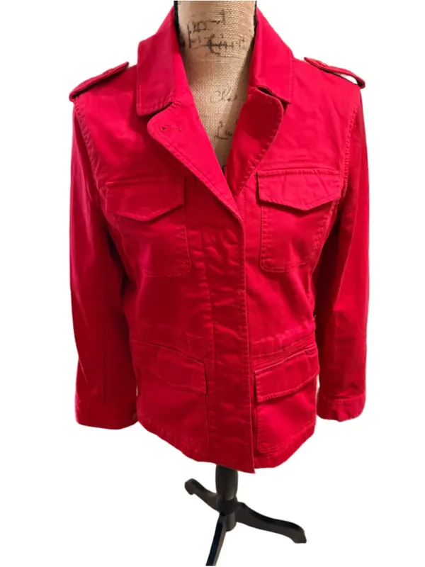 Talbots Red Cotton Twill Utility Field Jacket, Size M (21” PTP) - Image 4