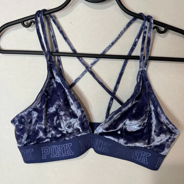 PINK - Victoria's Secret Dark Blue Velvet Triangle Bralette Women’s Size Medium - Image 2
