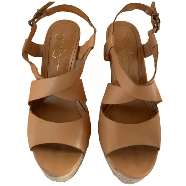Jessica Simpson "Jp Mason" Brown Faux Leather & Floral Print Wedge Sandals (8) - Image 8
