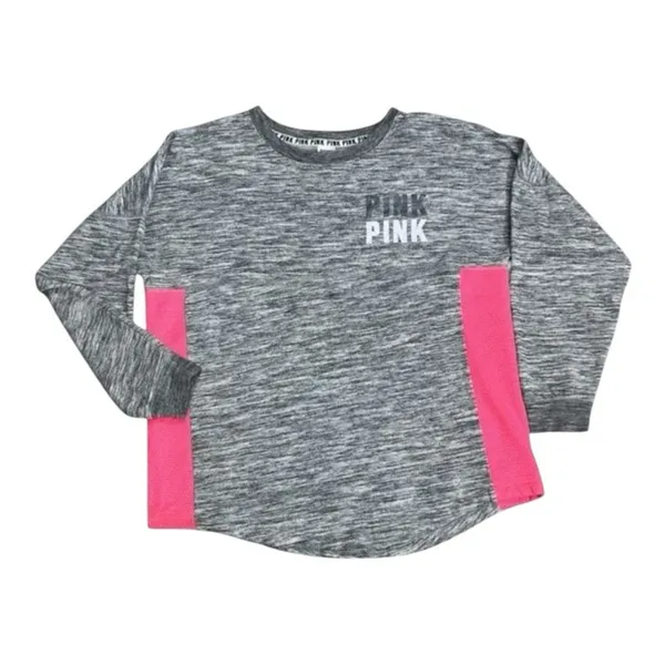 Victoria's Secret PINK Bling Holographic Foil Varsity Crew Sweatshirt Large Grey - Image 3