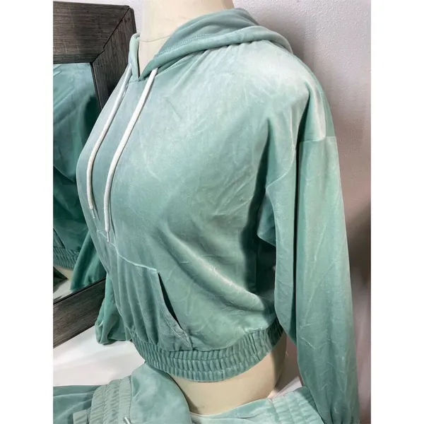 No Boundaries Juniors Velour Hoodie & Pants Set Green Casual Outfit XXL - Image 5