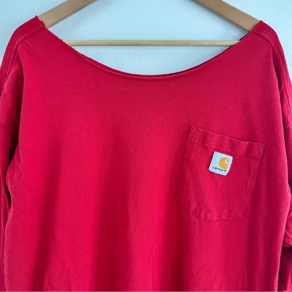 Carhartt red long-sleeve off the shoulder T-shirt - Image 2