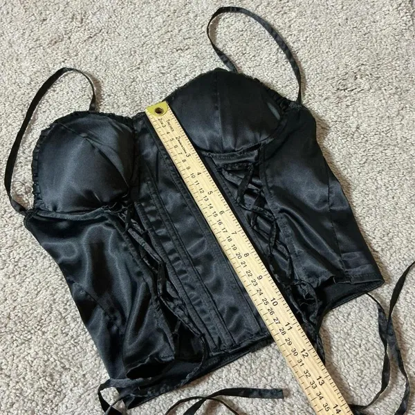 Y2K New Mix Classic‎ Black Satin Corset Top Bustier Dark Academia LC06 S Goth - Image 2