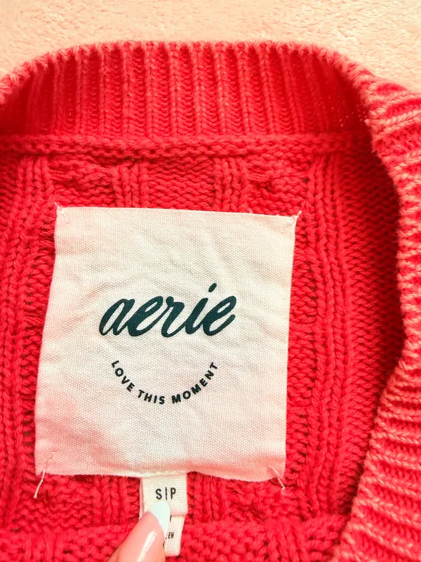 Aerie Red Cable Knit Sweater S - Image 2