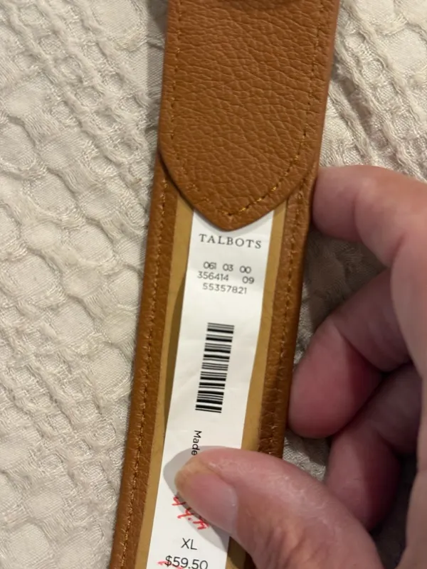 Talbots Women's Brown Leather Trim Madras Plaid Belt Size XL Gold Buckle - Image 4