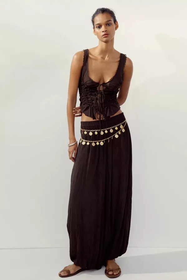Zara brown Lace-Up Women's Top boho bohemian tied - Image 6