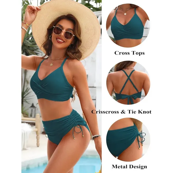 Blooming Jelly High Waisted Bikini Slimming Swimsuit Crisscross Bathing Suit XL - Image 4