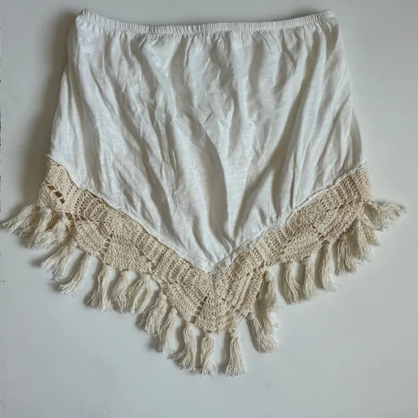 Free People Womens White Cotton Crochet Tassel Handkerchief‎ Tube Top Small Boho - Image 5