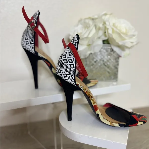Chinese Laundry La Paz Black, White and Ginger Ankle Strap Heels - Image 3