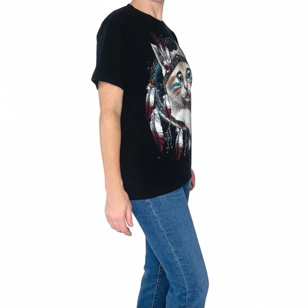 Rock Chang Unisex Cat Feather Dreamcatcher Tribal Graphic Tee - Image 6